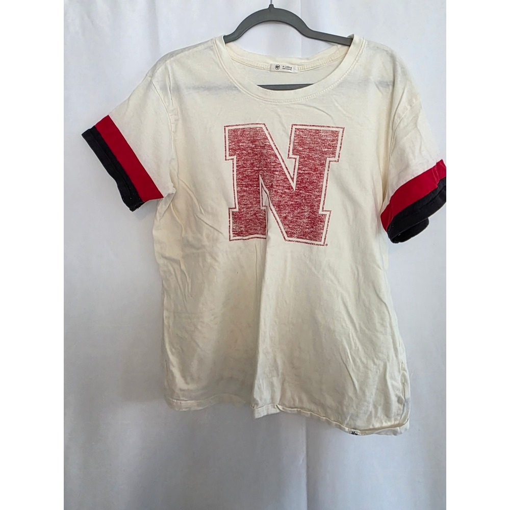 47 Brand Nebraska Cornhuskers N Logo T Shirt Womens XL Cream Red Black